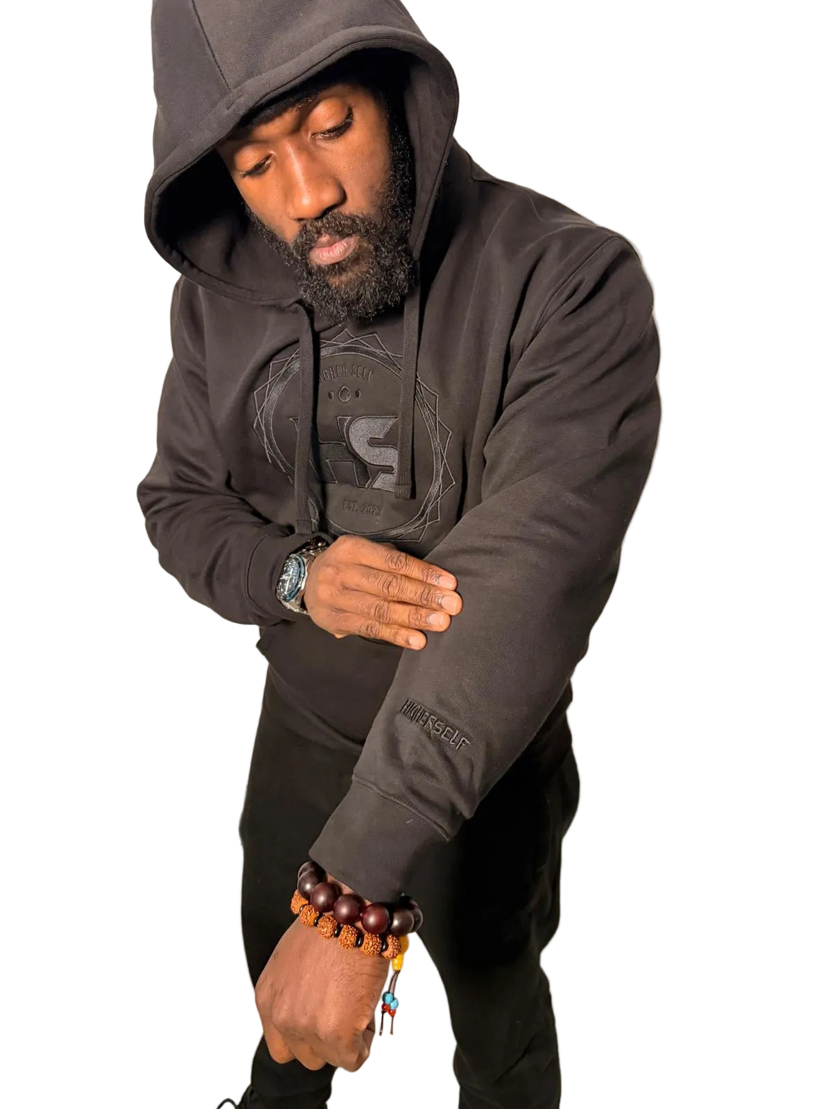 HS black on black embroided hoody